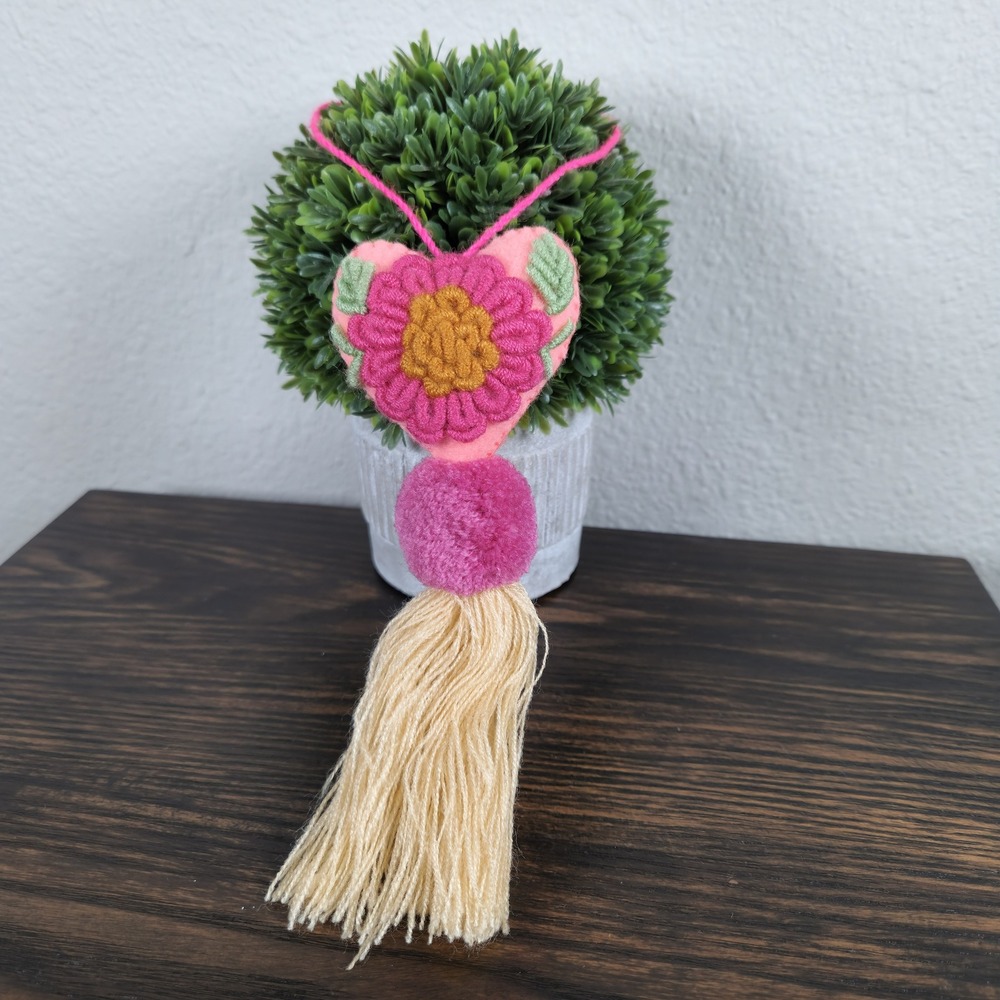 Handmade Heart Tassel Charm Pink Floral Boho Fiesta‎ Christmas/Car Ornament